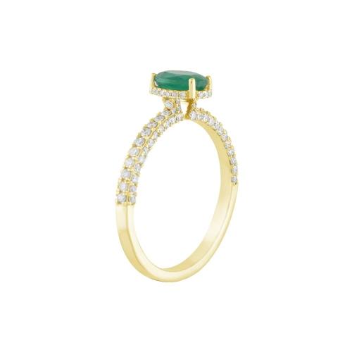 0.42CT. T.W. DIAMOND 0.55CT EMERALD OVAL SHAPE LADYS RING IN 14KT GOLD