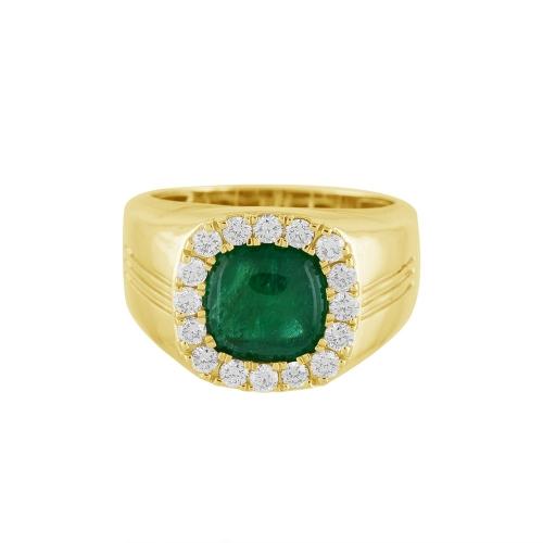 0.8 Ct. T.w. Diamond 3.85 Ct. Emerald Halo Men Ring In 14Kt Yellow Gold