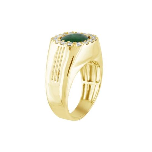 0.8 Ct. T.w. Diamond 3.85 Ct. Emerald Halo Men Ring In 14Kt Yellow Gold