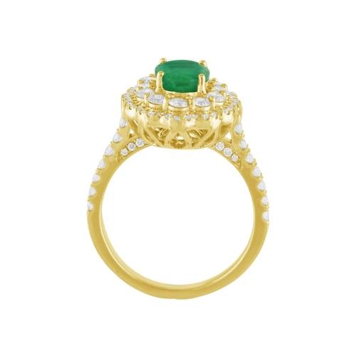 1CT. T.W. DIAMOND 1.00CT EMERALD DOUBLE HALO LADYS RING IN 14KT GOLD