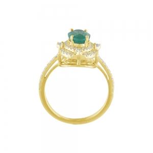 0.4CT. T.W. DIAMOND 1.25CT EMERALD DOUBLE HALO LADYS RING IN 14KT GOLD