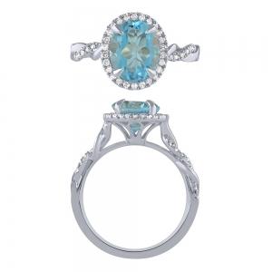 Oval Blue Topaz and Diamond Halo Ring - 0.20 Ct. T.w. in 10K White Gold