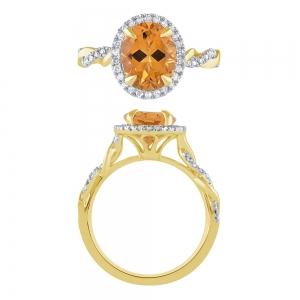 Oval Citrine and Diamond Halo Infinity Ring - 0.25 Ct. T.w. in 10K Yellow Gold
