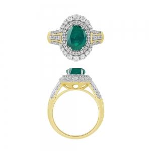 Oval Emerald and Diamond Double Halo Ring - 1.60 Ct. T.w. in 14K Yellow Gold