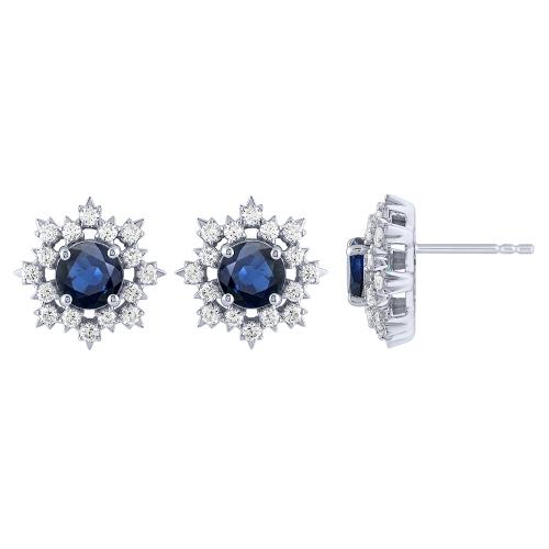Sapphire and Diamond Floral Studs - 0.75 Ct. T.w. in 14K White Gold