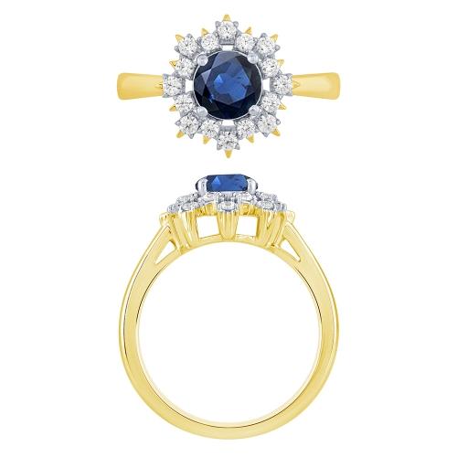 Sapphire and Diamond Floral Ring - 0.33 Ct. T.w. in 14K Yellow Gold
