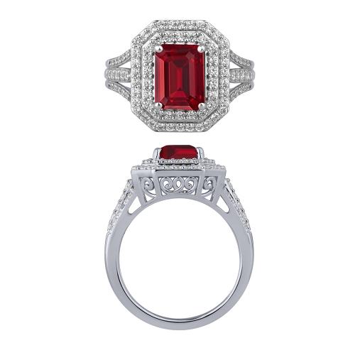 Ruby and Diamond Double Halo Split Shank Ring - 0.75 Ct. T.w. in 14K White Gold