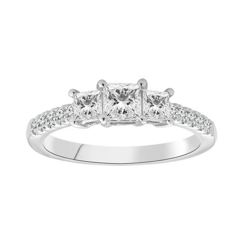 Ultimate Value® Lab-grown Diamonds 3-stone Princess-cut Pave Ring - 1 Ct. T.w. in 10K White Gold