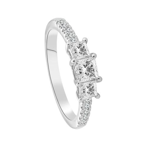 Ultimate Value® Lab-grown Diamonds 3-stone Princess-cut Pave Ring - 1 Ct. T.w. in 10K White Gold