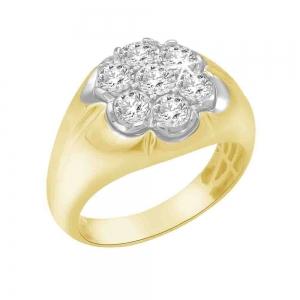 Ultimate Value® Lab-grown Diamonds 7-stone Floral Cluster Men's Ring - 1 Ct. T.w. in 10K Yellow White Gold