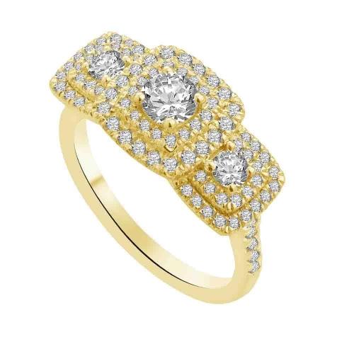 Ultimate Value® Lab-grown Diamonds 3-stone Double Halo Ring - 1 Ct. T.w. in 10K Yellow Gold