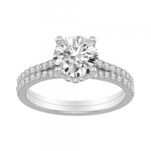 Ultimate Value® Lab-grown Diamonds Round Brilliant Solitaire Pave Bridal Set - 1 Ct. T.w. in 10K White Gold