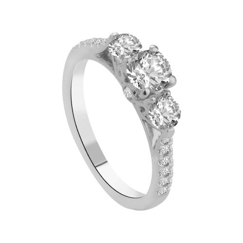 Ultimate Value® Lab-grown Diamonds 3-stone Round Brilliant Double Halo Ring - 0.50 Ct. T.w. in 10K White Gold