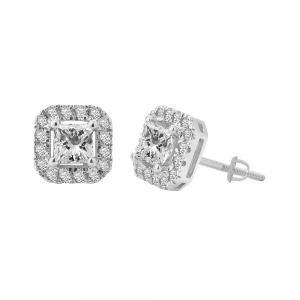 1 Ct. Center & 1.5 Ct. T.w. Lab-grown Diamond Princess Halo Earrings Ultimate Value®- Novello In 10Kt White Gold