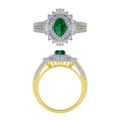 Ovani® Oval Emerald Double Halo Diamond Ring - 0.50 Ct. T.w. in 14K Yellow Gold