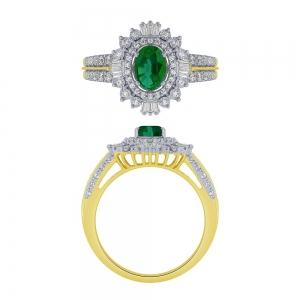 Ovani® Oval Emerald Double Halo Diamond Ring - 0.50 Ct. T.w. in 14K Yellow Gold