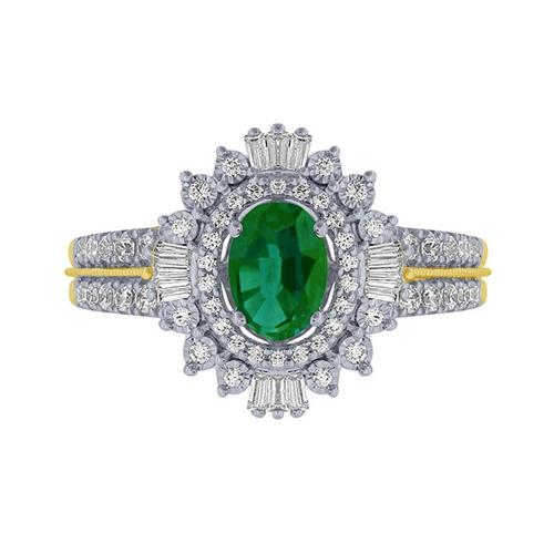 Ovani® Oval Emerald Double Halo Diamond Ring - 0.50 Ct. T.w. in 14K Yellow Gold