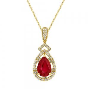 Pear-cut Ruby with Diamond Detailed Outline Pendant - 0.20 Ct. T.w. in 14K Yellow Gold