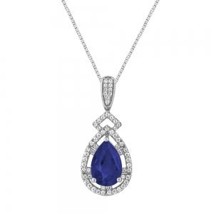 Pear-cut Sapphire with Diamond Detailed Outline Pendant - 0.20 Ct. T.w. in 14K White Gold