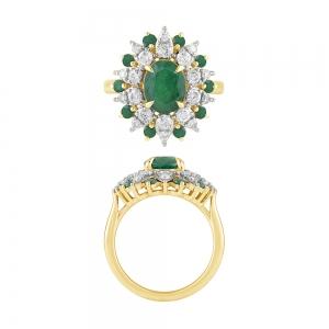 Ovani® Emerald Floral Diamond Cocktail Ring - 0.90 Ct. T.w. in 14K Yellow Gold