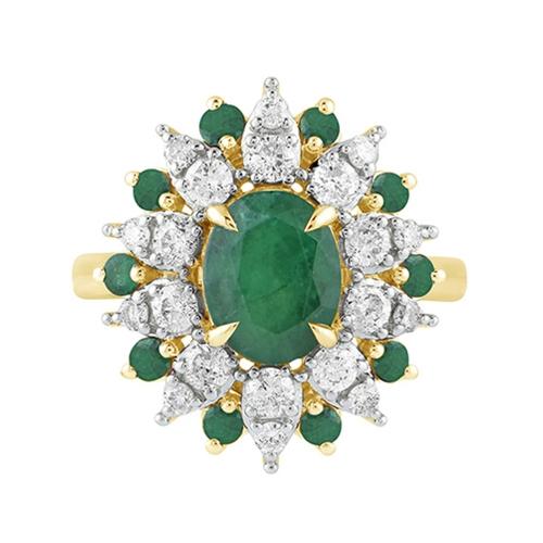Ovani® Emerald Floral Diamond Cocktail Ring - 0.90 Ct. T.w. in 14K Yellow Gold