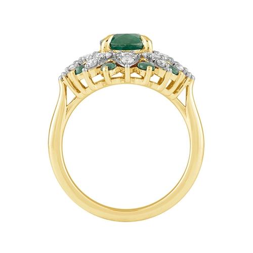 Ovani® Emerald Floral Diamond Cocktail Ring - 0.90 Ct. T.w. in 14K Yellow Gold