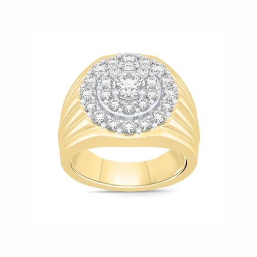 2 Ct. T.w. Lab-grown Diamond Double Frame Scallop Edge Men Engagement Ring - Novello In 14Kt Yellow Gold