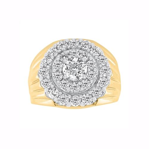 2 Ct. T.w. Lab-grown Diamond Double Frame Scallop Edge Men Engagement Ring - Novello In 14Kt Yellow Gold