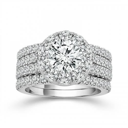 Novello Lab-grown Diamonds Round Halo Bridal Set 2 Ct. T.w. in 14K White Gold