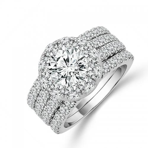 Novello Lab-grown Diamonds Round Halo Bridal Set 2 Ct. T.w. in 14K White Gold