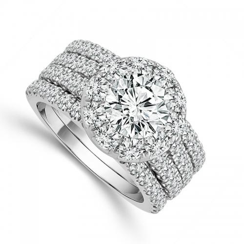 Novello Lab-grown Diamonds Round Halo Bridal Set 2 Ct. T.w. in 14K White Gold