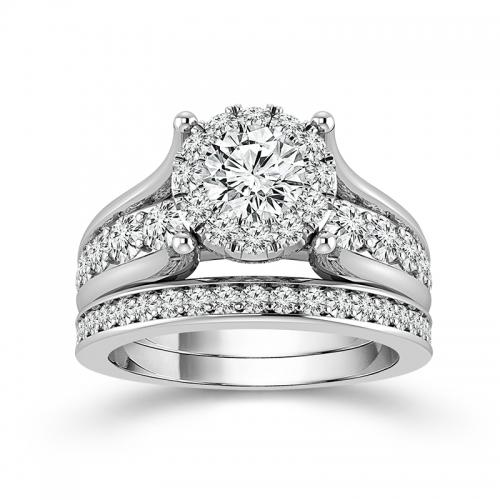 Novello Lab-grown Diamonds Round Halo Bridal Set 0.75 Ct. T.w. in 14K White Gold