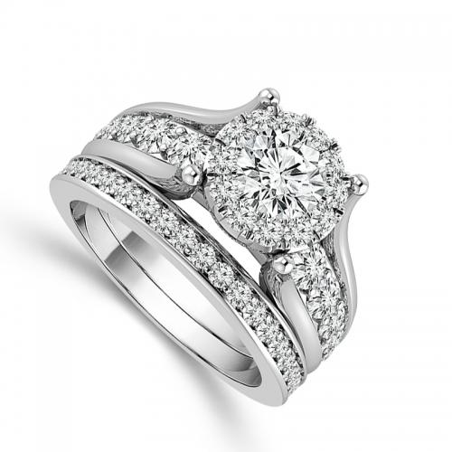 Novello Lab-grown Diamonds Round Halo Bridal Set 0.75 Ct. T.w. in 14K White Gold