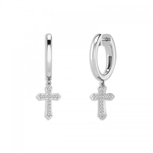Novello Lab-grown Diamonds Dangling Cross Earrings 0.17 Ct. T.w. in 14K White Gold