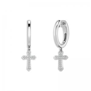 Novello Lab-grown Diamonds Dangling Cross Earrings 0.17 Ct. T.w. in 14K White Gold