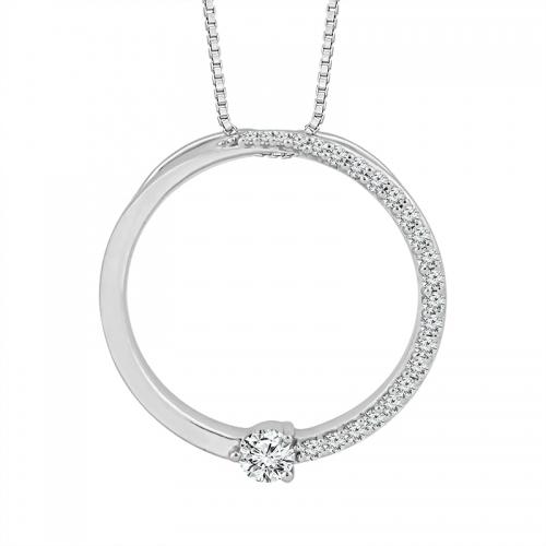 Novello Lab-grown Diamonds Circle of Life Cross Pendant 0.22 Ct. T.w. in 14K White Gold