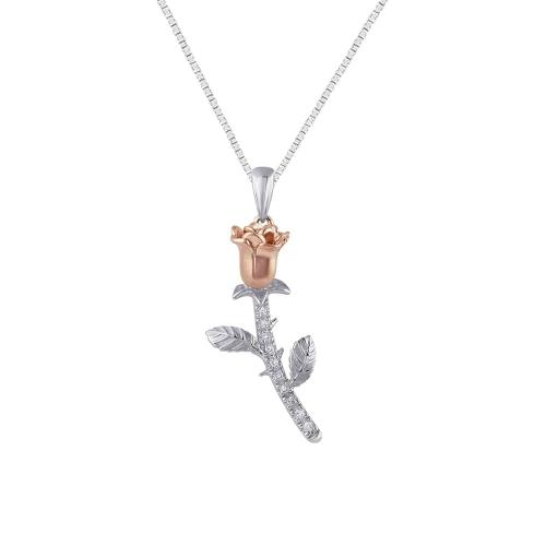 Novello Lab-grown Diamonds Rose Flower Pendant 0.05 Ct. T.w. in 10K White Rose Gold