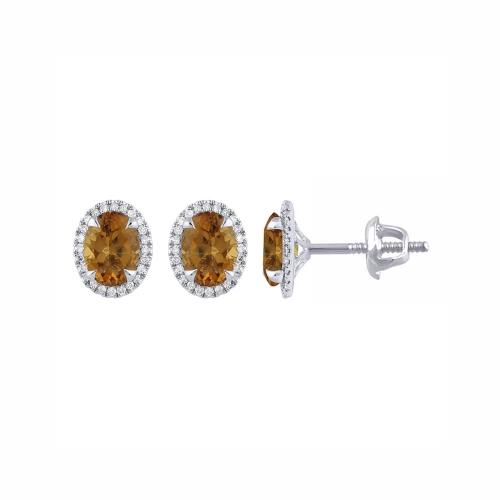 Perfectly-crafted Diamond Citrine Halo Stud Earrings in 10KT White Gold (2.00 CT. and 0.20 CT. T.W.)