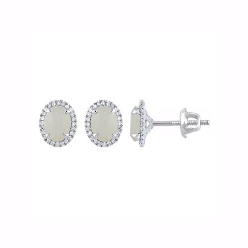 Diamond Halo Screw Studs 0.20 Ct. Opal & 1.50 Ct. T.w. in 10K White Gold