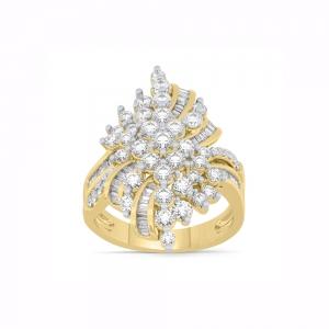 Novello Lab-grown Diamonds Cluster and Baguette Cocktail Ring 2 Ct. T.w. in 14K Yellow Gold