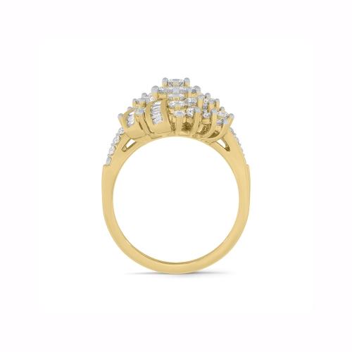 Novello Lab-grown Diamonds Cluster and Baguette Cocktail Ring 2 Ct. T.w. in 14K Yellow Gold