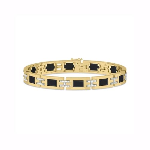 Novello Lab-grown Diamonds Onyx Link Men's Bracelet 0.50 Ct. T.w. in 10K Yellow Gold
