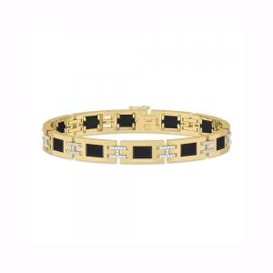 Novello Lab-grown Diamonds Onyx Link Men's Bracelet 0.50 Ct. T.w. in 10K Yellow Gold
