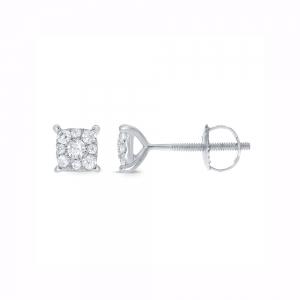 Novello Lab-grown Diamonds Cluster Cushion Screw Studs 0.80 Ct. T.w. in 14K White Gold