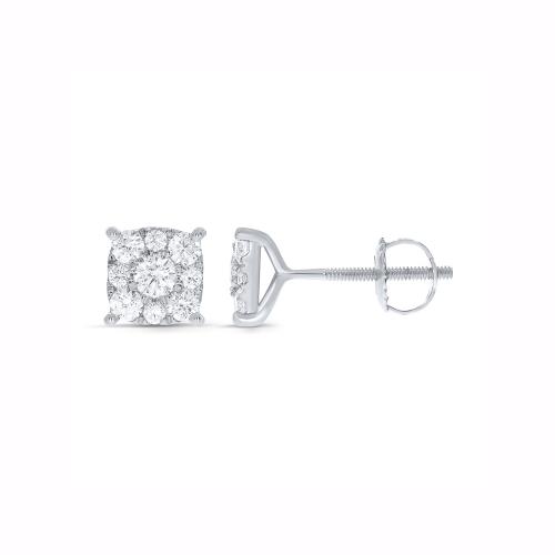 Novello Lab-grown Diamonds Cluster Cushion Screw Studs 1.50 Ct. T.w. in 14K White Gold