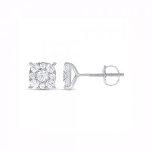 Novello Lab-grown Diamonds Cluster Cushion Screw Studs 1.50 Ct. T.w. in 14K White Gold