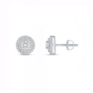 Novello Lab-grown Diamonds Double Halo Screw Studs 0.75 Ct. T.w. in 14K White Gold