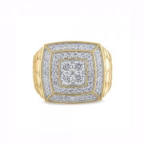 Novello Lab-grown Diamonds Cushion Frame Ribbed Shank Men's Fashion Ring Men's 2 Ct. T.w. in 10K Yellow Gold