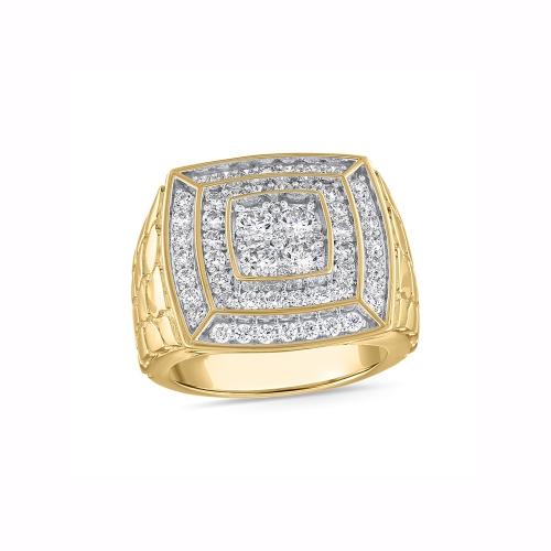 Novello Lab-grown Diamonds Cushion Frame Ribbed Shank Men's Fashion Ring Men's 2 Ct. T.w. in 10K Yellow Gold