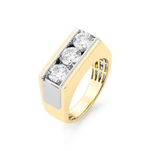 Novello Lab-grown Diamonds 3-stone Channel-set Men's Ring 2.30 Ct. T.w. in 14K Yellow White Gold